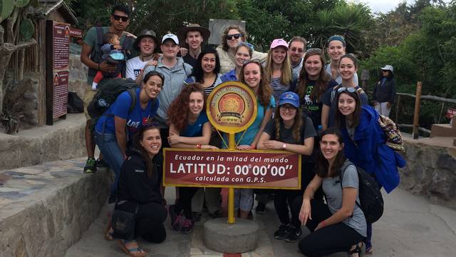 UWEC students at the Indigenous demarcation of the equator in Ecuador