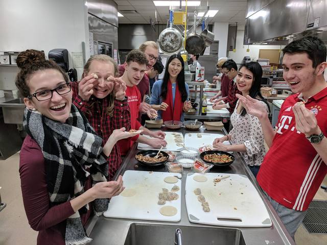 Students in the Chinese language classes gathered to make dumplings as part of the Chinese New Year celebration.