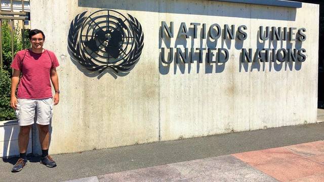 Kanu Shenoi at the United Nations building in Geneva, Switzerland.