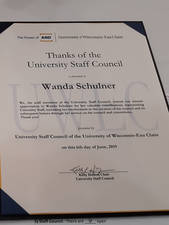 Wanda Schulner certificate of thanks from USC.