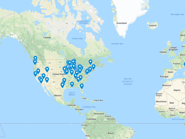 Map of travel presentation locations 2017-2019