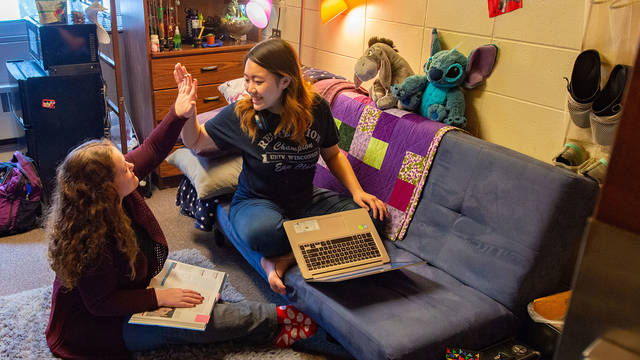 Students in UWEC residence hall