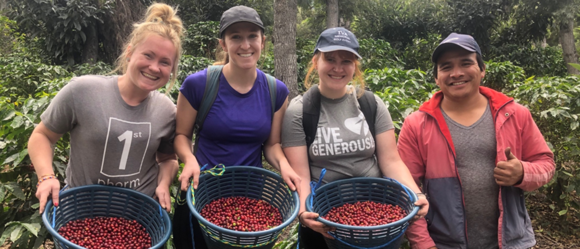 Blugolds (from left) Madison Seeger, Anna Timmerman and Haley Asuma spent time with a local Guatemalan farmer during a Winterim immersion.