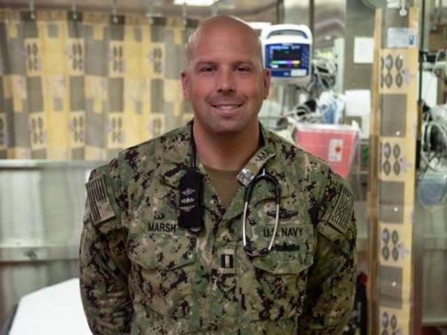 U.S. Navy Lt. Patrick Marsh, a 2014 nursing graduate, is an emergency room nurse on the USNS Mercy.