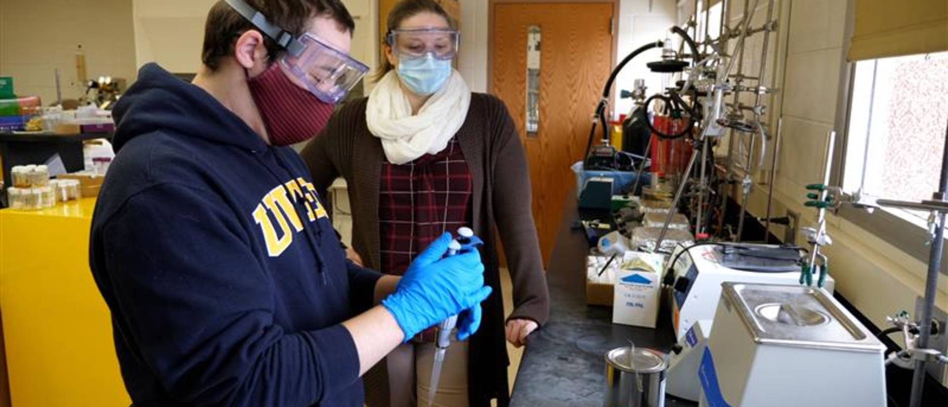 Liz Glogowski and Hunter Koltunski on the polymer lab.