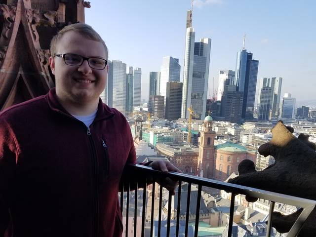 Michael Konetz, who graduated from UW-Eau Claire in December 2020, is shown here during a visit to Frankfurt, Germany, during a study abroad trip in 2018. (Contributed photo)