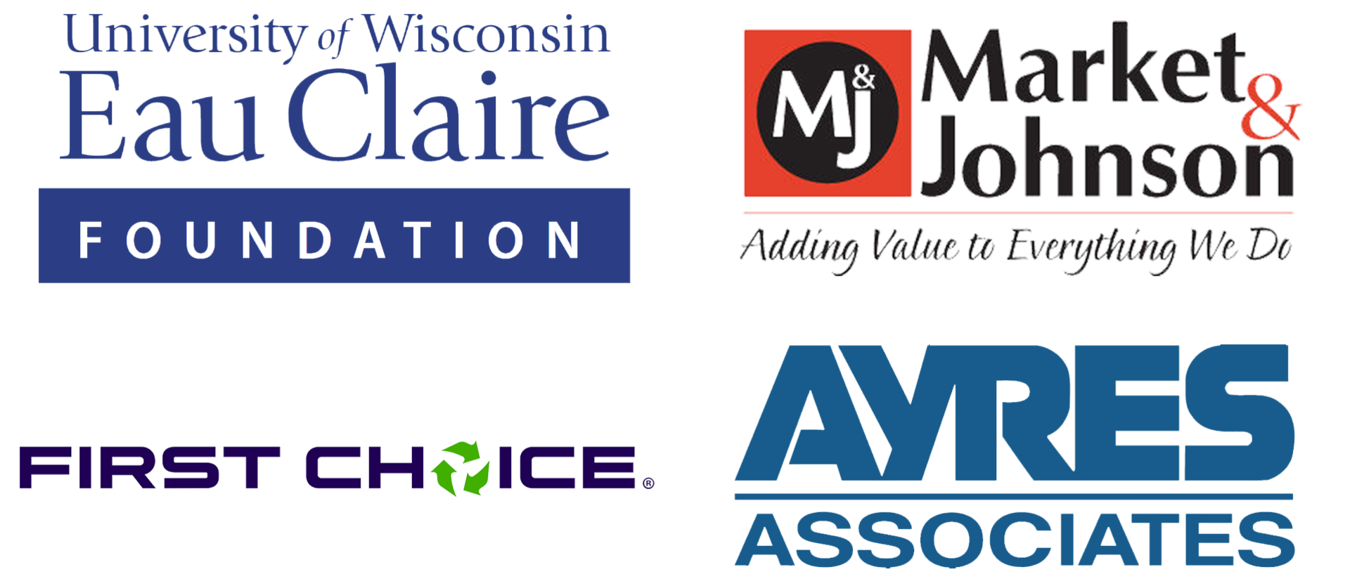 Market-Johnson logo, Ayres Associates logo, First Choice logo, UW-Eau Claire Foundation logo