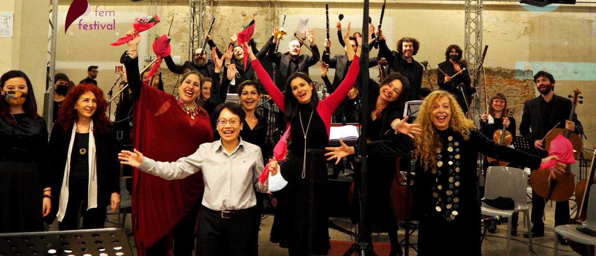 Dr. Chia-Yu Hsu, associate professor of music-composition at UW-Eau Claire, celebrates on stage in Italy as she’s named the winner of an international competition that celebrates women composers. (Submitted photo)