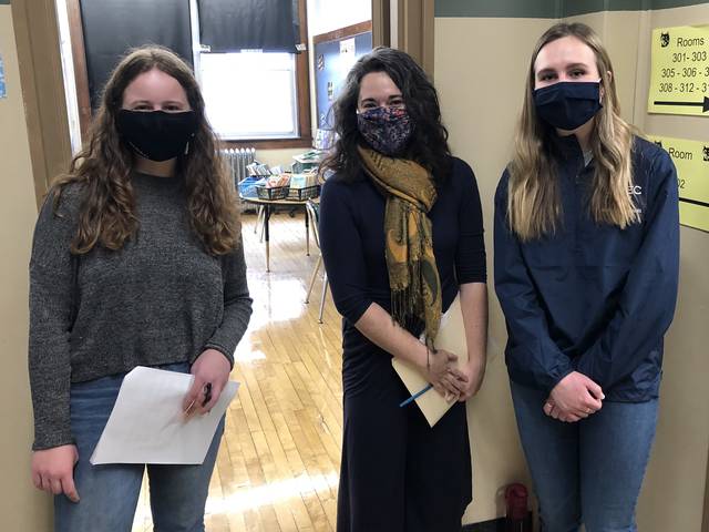 Jenna Luginbill, an undergraduate Spanish interpreter, Dr. Elena Casey, assistant professor of Spanish, and Avrie Butzler, a CSD first-year graduate student, were part of a daylong hearing screening at Arcadia Elementary School. (Submitted photo)