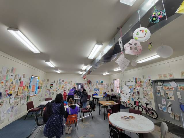 Students did art projects with Afghan children during their two-week immersion. (Submitted photo)