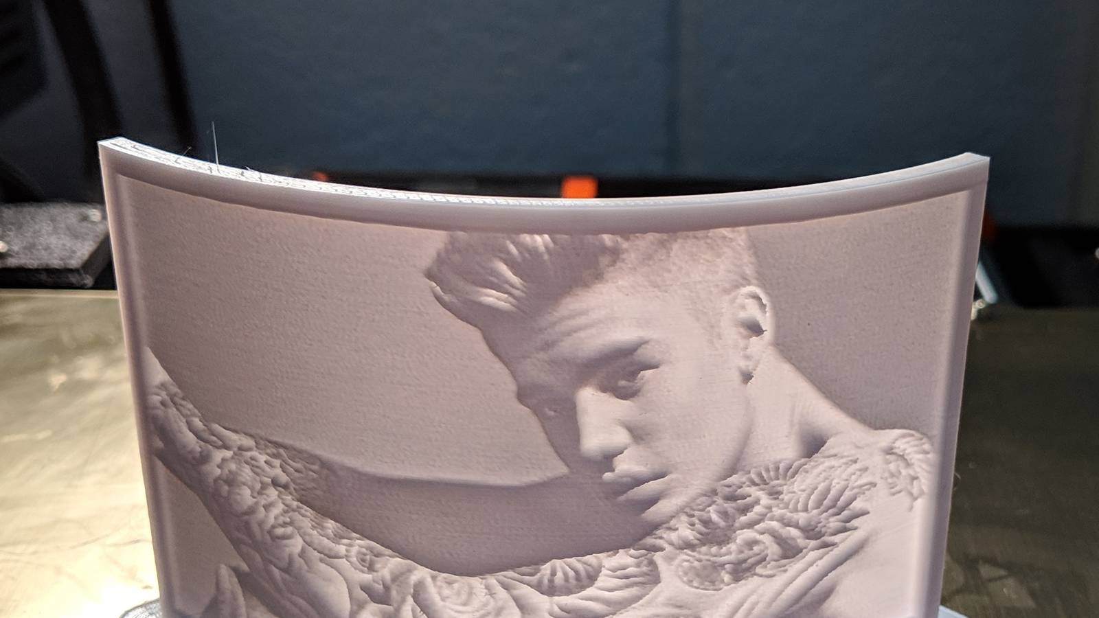 Makerspace 3D Printed Lithophane of Justin Bieber.