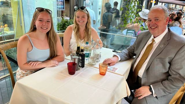 Blugolds (from left) Katie Murphy, Natalie Johnson and Chancellor Jim Schmidt spent time together in Italy this summer, where the students are studying abroad.