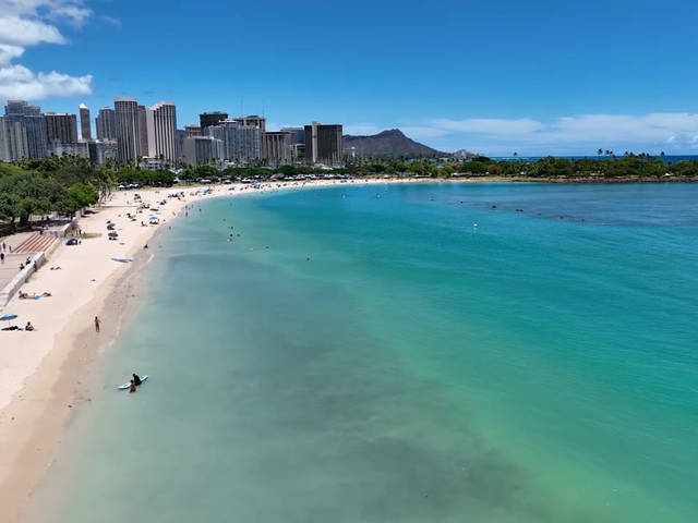 Hawaii is a popular tourist destination because of its many beaches such as this one, Ala Moana Beach in Honolulu, that overlooks the Waikiki area.