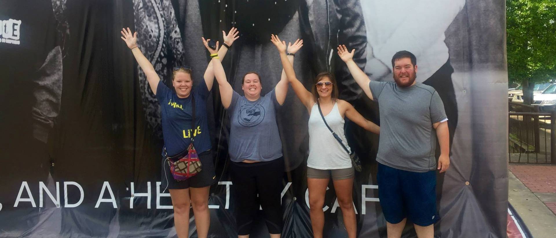 UW-Eau Claire students Anna Kerber (left), Kayla Larmour (third from left) and Matt Passineau (right) participated in a summer internship with the Freedom Foundation in Selma, Alabama. 