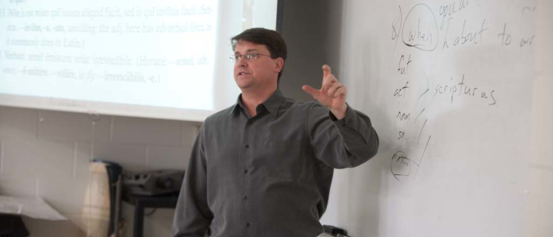 UWEC Languages professor Matt Waters in class
