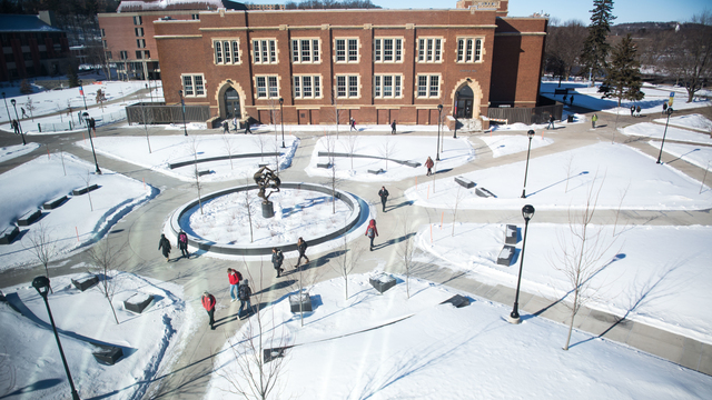Winter campus mall scene