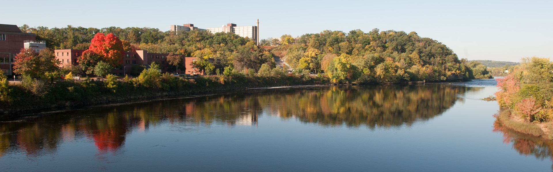 View of the river and campus from the bridge.