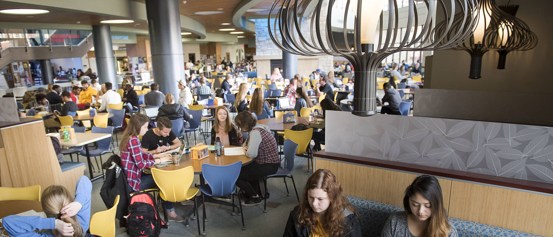 Students eat and study in Davies Center