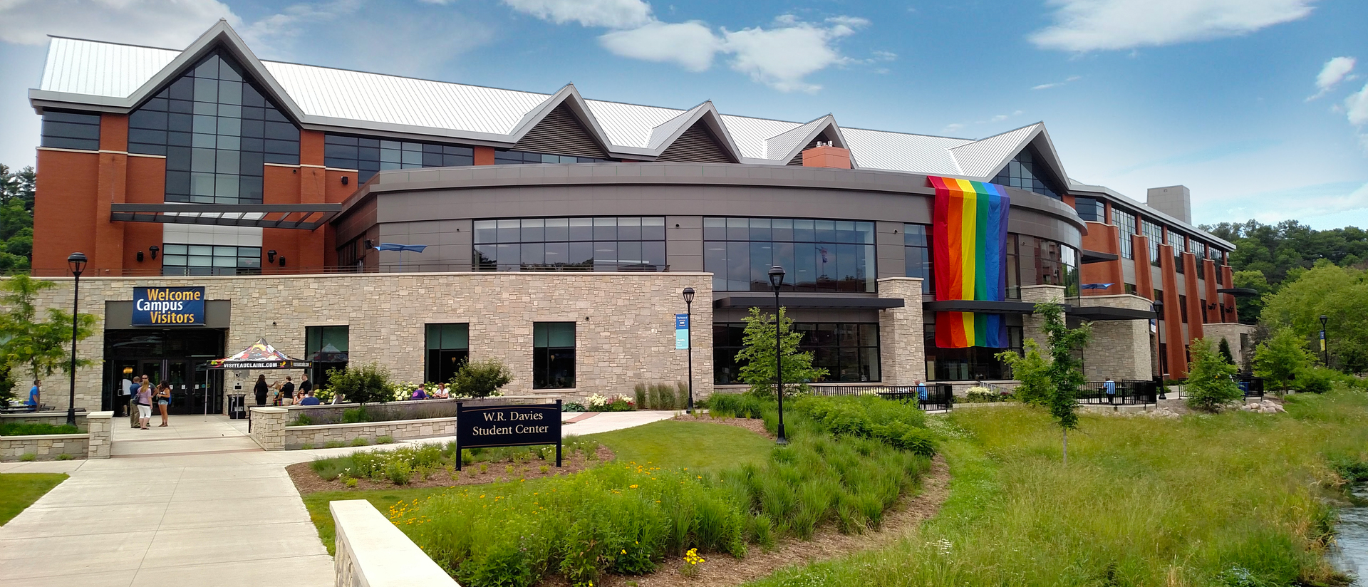 Davies Center with rainbow flag
